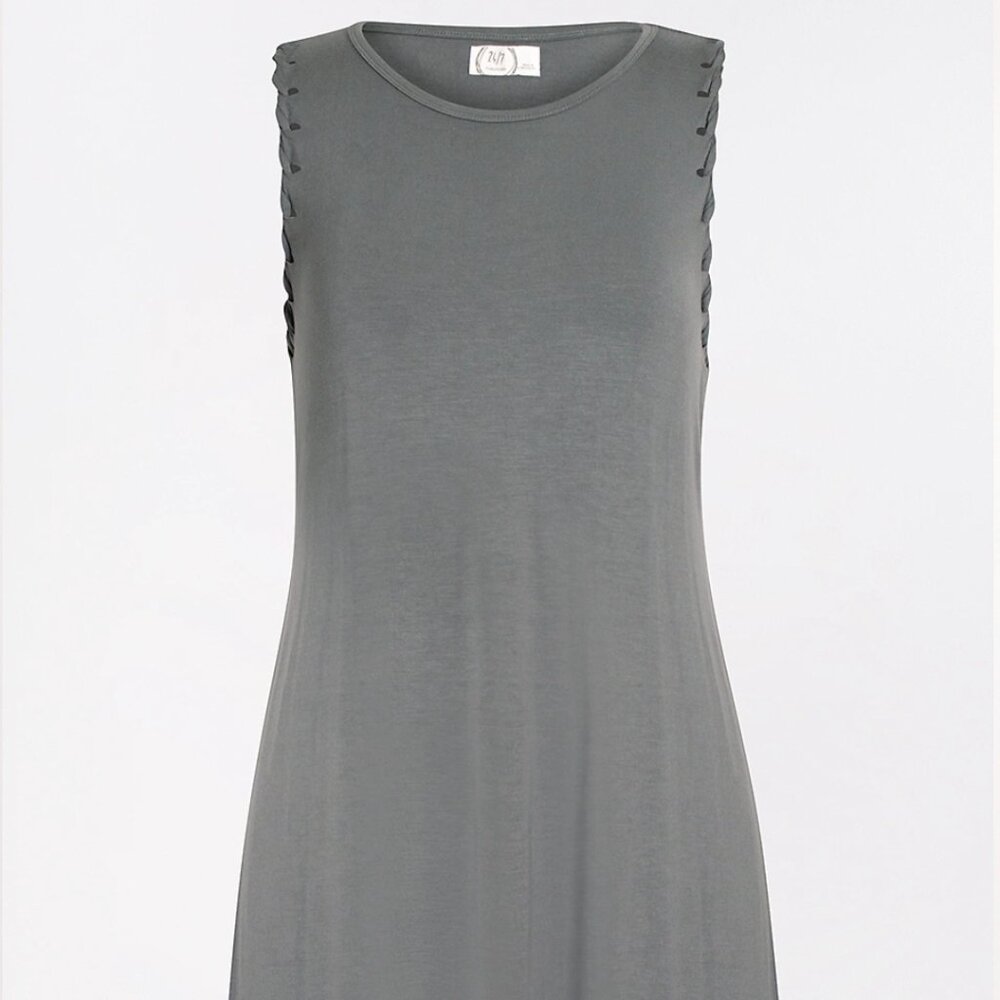 Maurices 24/7 Sleeveless Dress Solid Twisted Arm Shift Dress Size 0 Asphalt Gree